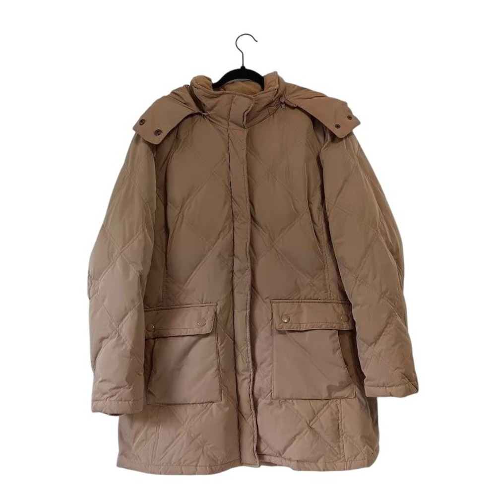 St. John's Bay Coat Womens XL Tan Down Parka Quilted Hooded Faux Fur Trim Puffer